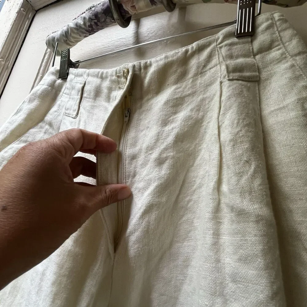 Vintage ILGWU Linen Pants Wide Leg 8 Cream Wide Leg Coastal Casual Office Summer